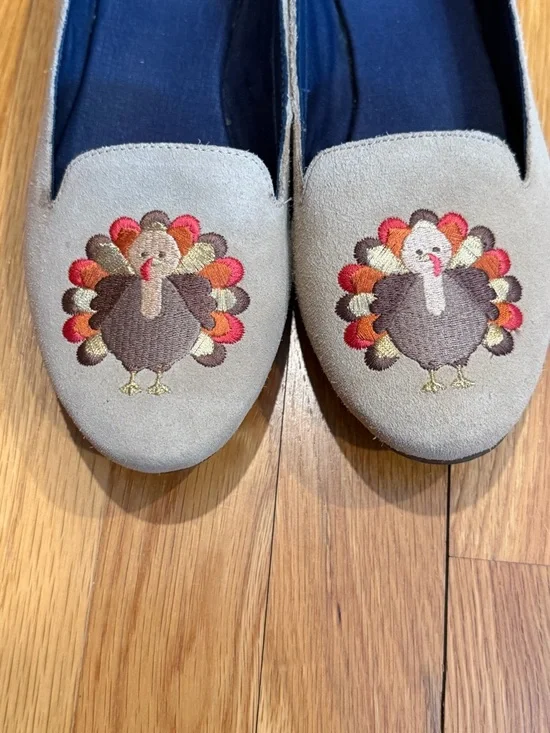 Jack Roger's Women’s Slip-On Flats with Embroidered Turkey Motif - Picture 2 of 4